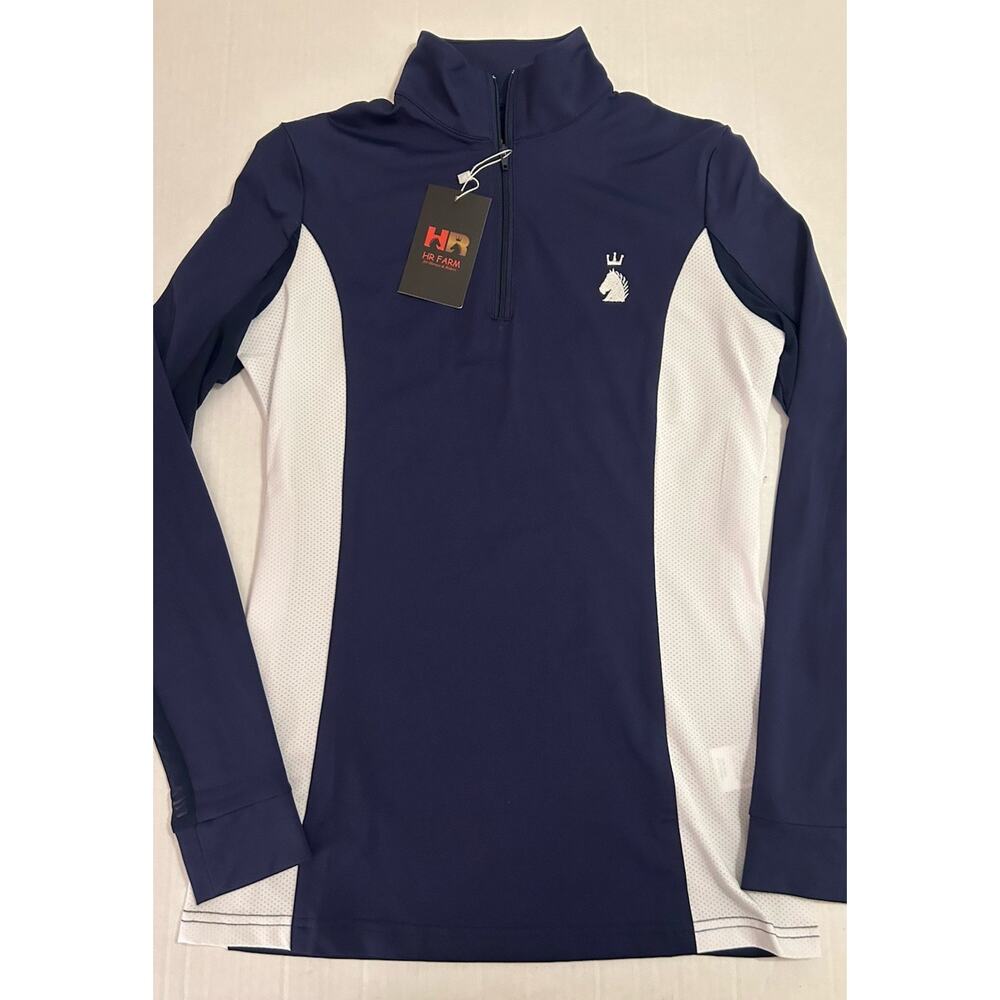NWT HR-Farm Equestrian Size XS Ladies 1/4 Zip Long Sleeve Riding Top Navy White‎